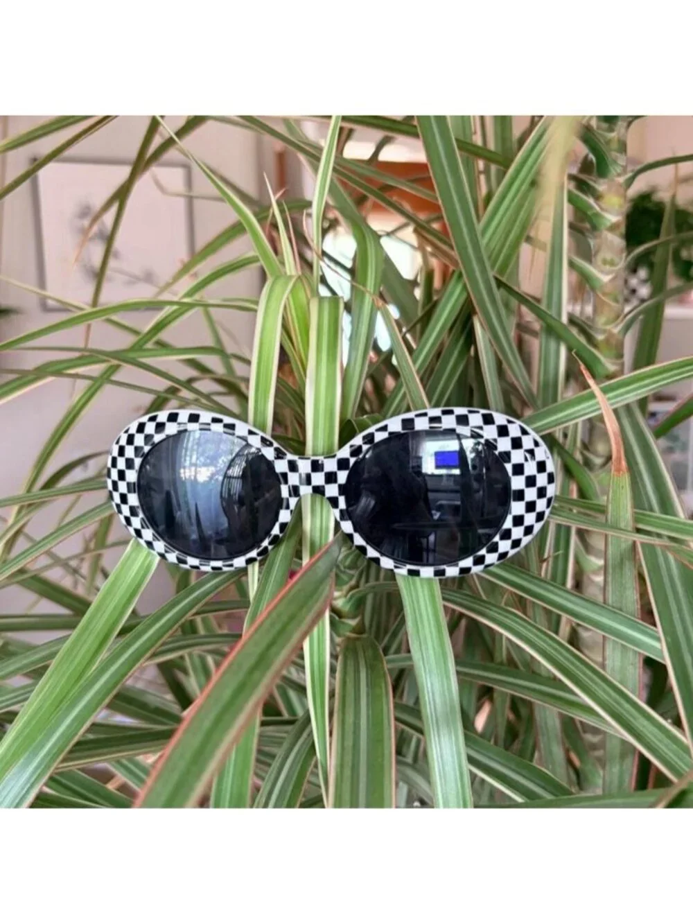 b&w checkerboard printed clout goggle sunglasses